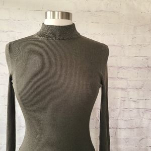 Dreyden Dione Sweater Olive Sparkle High Neck Lighweight Ribbed Knit Small
